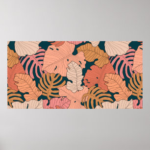 Poster Folhas cor-de-rosa-claro, laranja, amarelas da mon