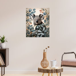 Poster Folhas Cute Koala Eucalyptus
