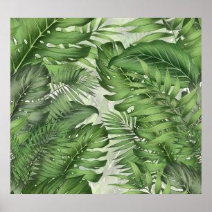 Poster Folhas da selva tropical: fundo floral sem costura