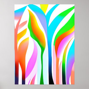 Poster Folhas de abstrato em Pastéis multicoloridos