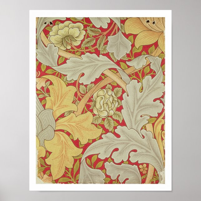 Poster Folhas de Acanthus e rosa selvagem em um crimson b (Frente)