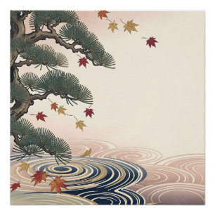 Pôster Folhas de Álamo Japonês de Outono Ondas