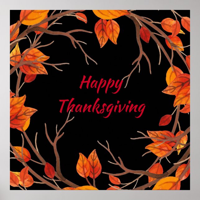 Poster Folhas de Aquarela de Ação de Graças (Frente)