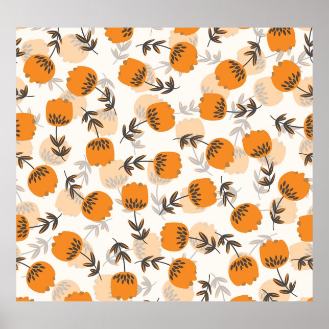 Poster Folhas de Arte Folclórica Estilo Escandinavo (Frente)