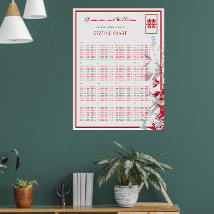 Poster Folhas de Bambu Vermelhas e Cinzas Gráfico de Asse