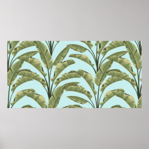 Poster Folhas de banana sem costura. Padrão tropical ví