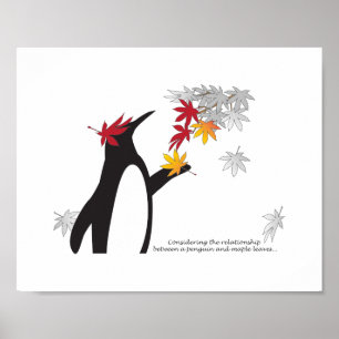 Poster Folhas de bordo de outono e pinguim engraçado fofo