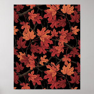 Poster Folhas de bordo vermelhas de outono em preto