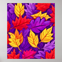 Folhas de Cartoon Vivas: Roxo, Amarelo, Vermelho