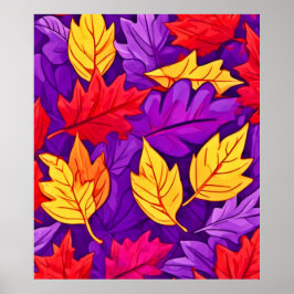 Poster Folhas de Cartoon Vivas: Roxo, Amarelo, Vermelho