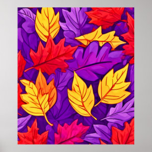 Poster Folhas de Cartoon Vivas: Roxo, Amarelo, Vermelho