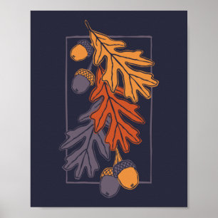 Poster Folhas de carvalho de outono e padrão de bolota (