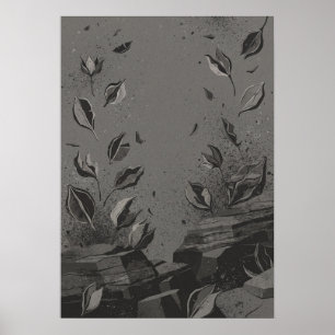 Poster Folhas de Carvão Revelam Ruínas de Concreto em Art
