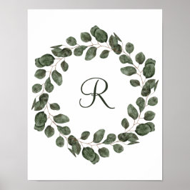 Poster Folhas de Eucalipto Monograma Elegante Moderno 