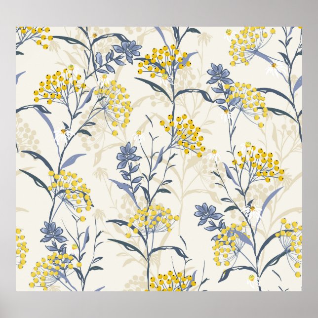 Poster Folhas de frutos amarelos do outono, sem costura c (Frente)