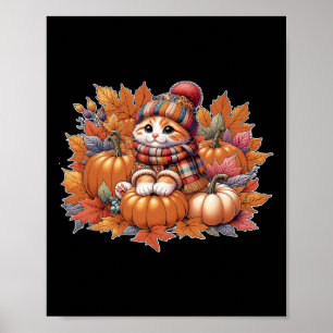 Poster Folhas de gato-outono-gato-gato-amante-do-gato-do-