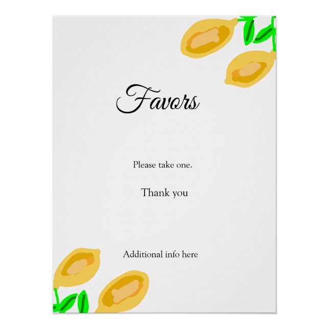 Pôster folhas de limão desenhadas à mão adicionar o favor (Frente)