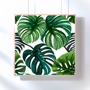 Poster Folhas de Monstera   Aquarela Moderna Simples