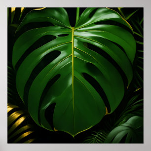 Poster Folhas de Monstera Dourado Glamour da Selva