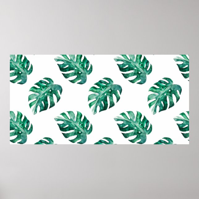 Poster Folhas de Monstera. Padrão de ilustração tropical (Frente)