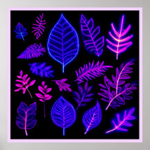 Folhas de Neon em Tons Rosa e Roxo
