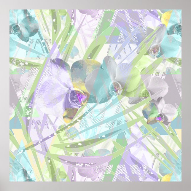 Poster Folhas de orquídea e palmeira, tropical (Frente)