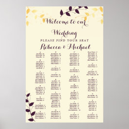 Poster Folhas de Ouro Roxo Elegante