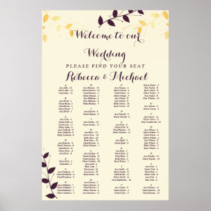Poster Folhas de Ouro Roxo Elegantes