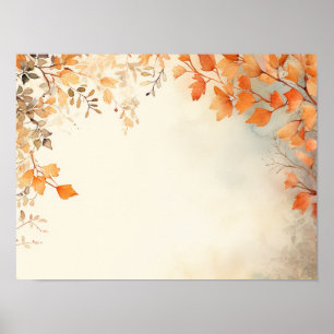 Poster Folhas de Outono Laranja Queimado por Aquarela