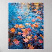 Folhas de outono no lago de arte