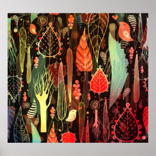 Poster Folhas de outono: padrão sem costura escuro.