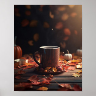 Poster Folhas de outono Pumpkins e café
