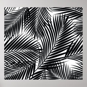 Poster Folhas de palmeira tropical pretas, fundo branco