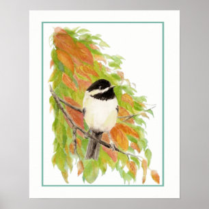 Pôster Folhas de Quebra de Aves do Chickadee do Autumn