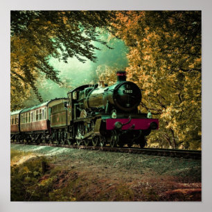 Poster Folhas de queda da locomotiva da locomotiva do com