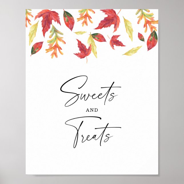 Poster Folhas de queda - doces e guloseimas chá de fralda (Frente)