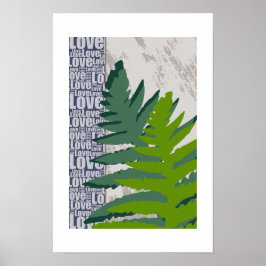 Poster Folhas de Samambaia Azuis e Verdes Estilizadas de