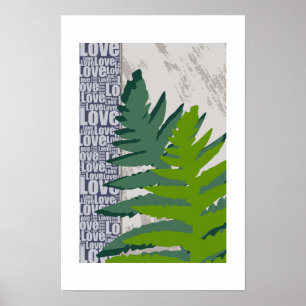 Poster Folhas de Samambaia Azuis e Verdes Estilizadas de