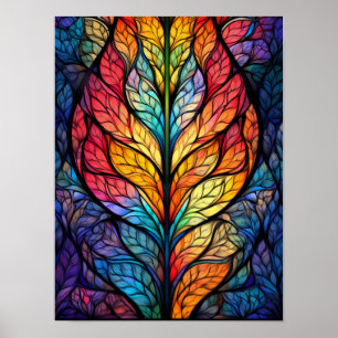 Poster Folhas de Vidro Manchado Arco-íris com Botânica Vi