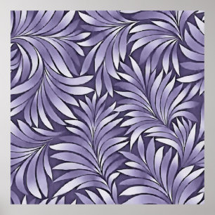 Poster Folhas decorativas em Ametist e Branco