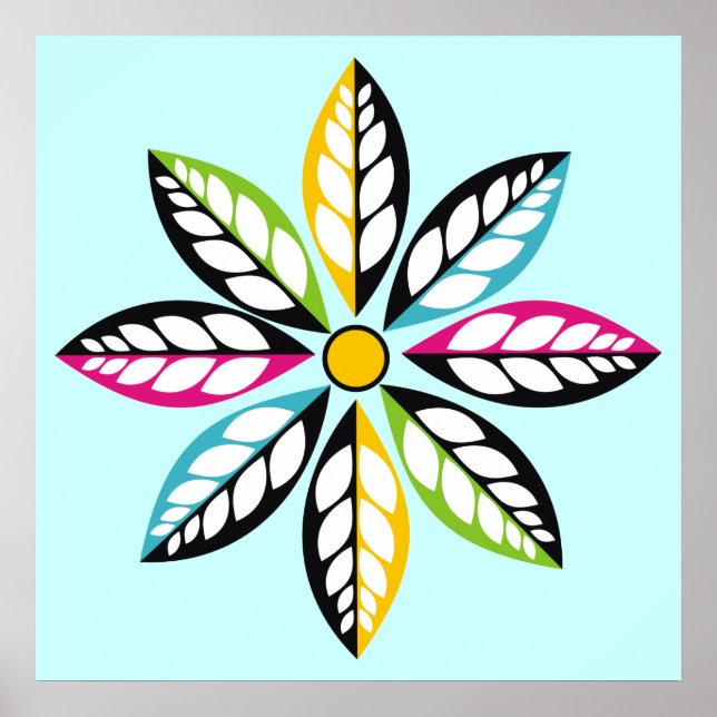 Pôster Folhas decorativas modernas, abstrato azul (Frente)