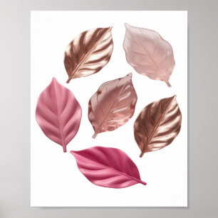 Poster Folhas Douradas Prateadas Design Ousado