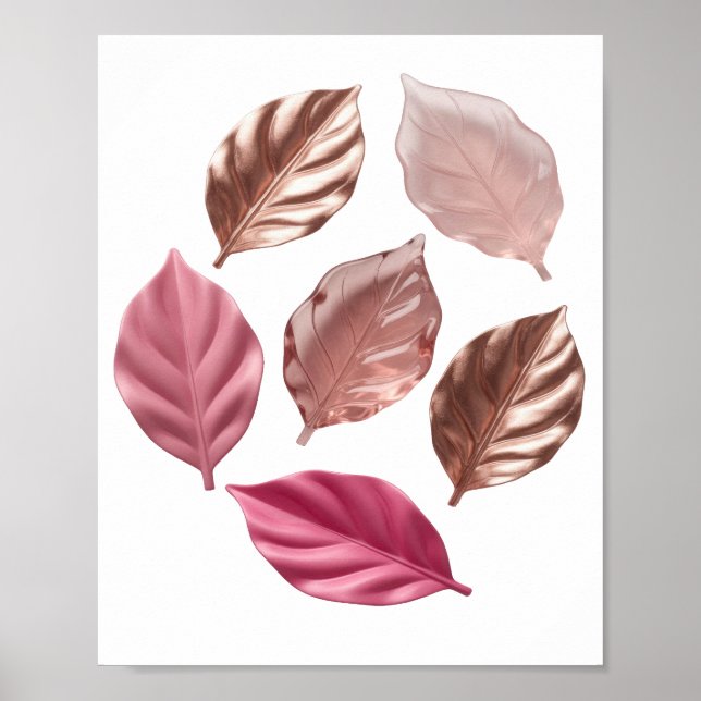 Poster Folhas Douradas Prateadas Design Ousado (Frente)