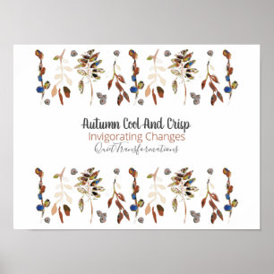Poster Folhas E Berries Com Citação De Floral Elegante
