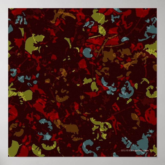 Pôster Folhas e flores coloridas contra camuflagem (Frente)
