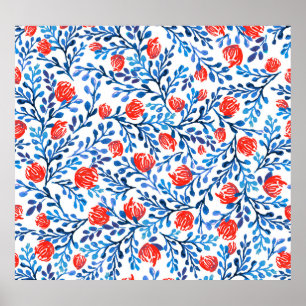Poster Folhas Florais: Padrão Natural Invisível