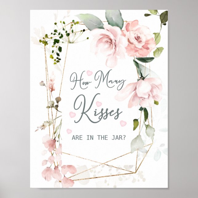 Poster Folhas Florais Rosa Quantos Beijos no Pote (Frente)
