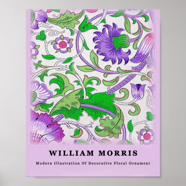 Poster  Folhas Florais Roxas Verdes Modernas William Morr (Frente)
