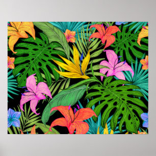 Poster Folhas Florais Tropicais de Verão Coloridas Elegan