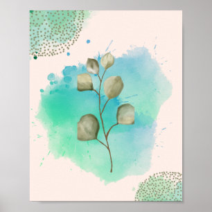 Poster Folhas Minimalistas Verdes e Azuis